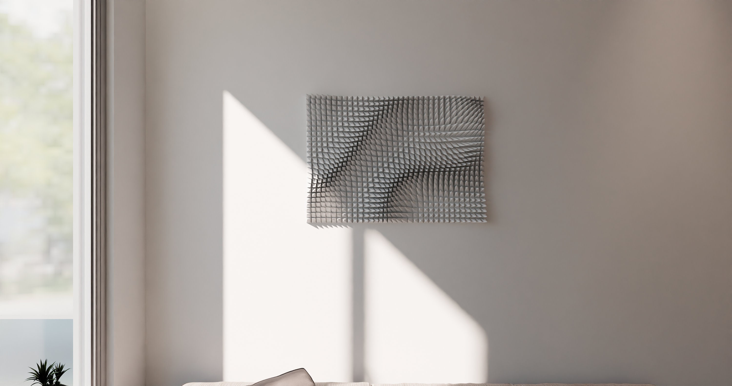 3D Printed Wall Art - White Abstract Home Decor.- Elegant Parametric Spike Wall Panel - 3D Printed Sculpture