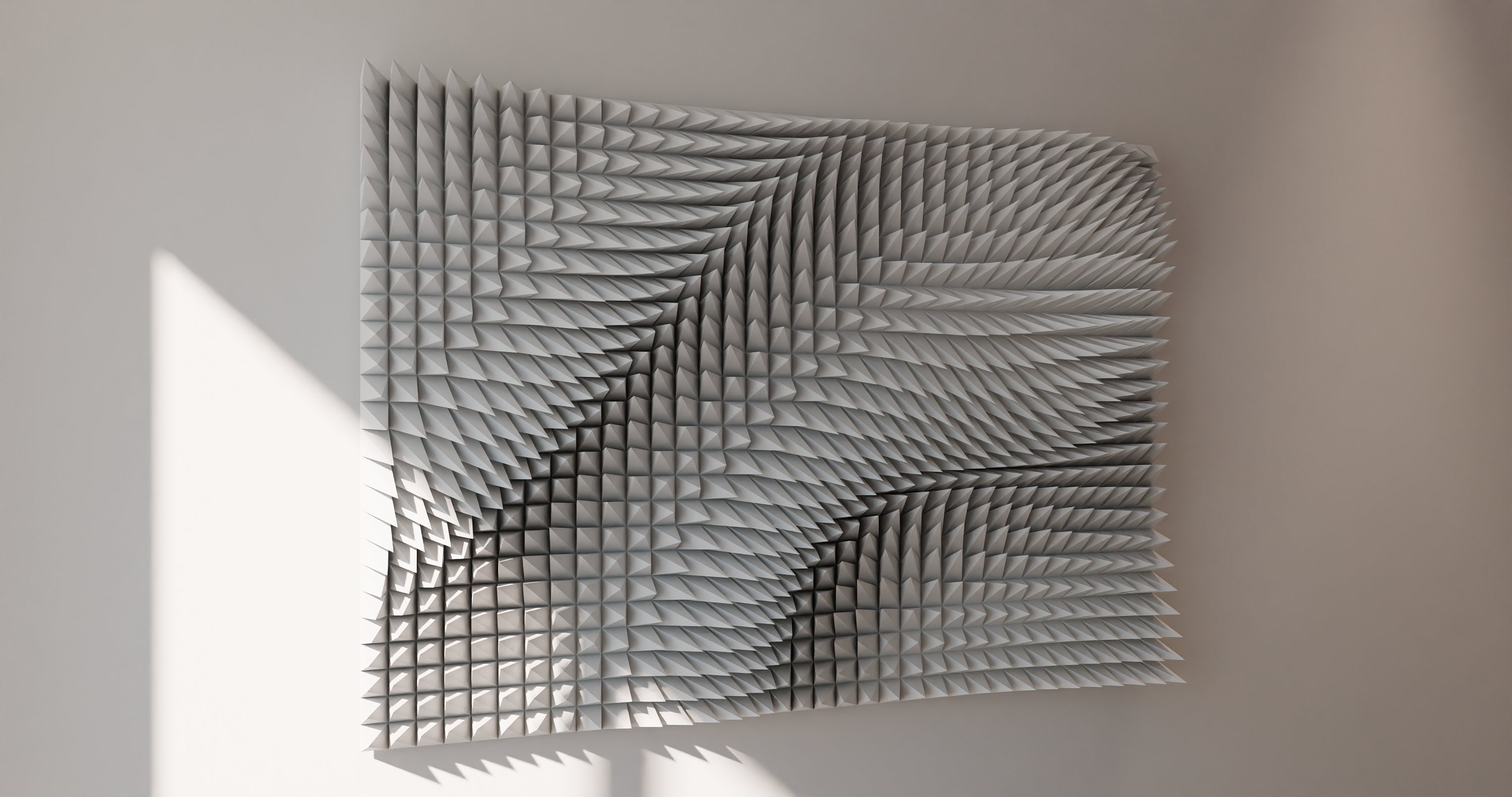 3D Printed Wall Art - White Abstract Home Decor.- Elegant Parametric Spike Wall Panel - 3D Printed Sculpture