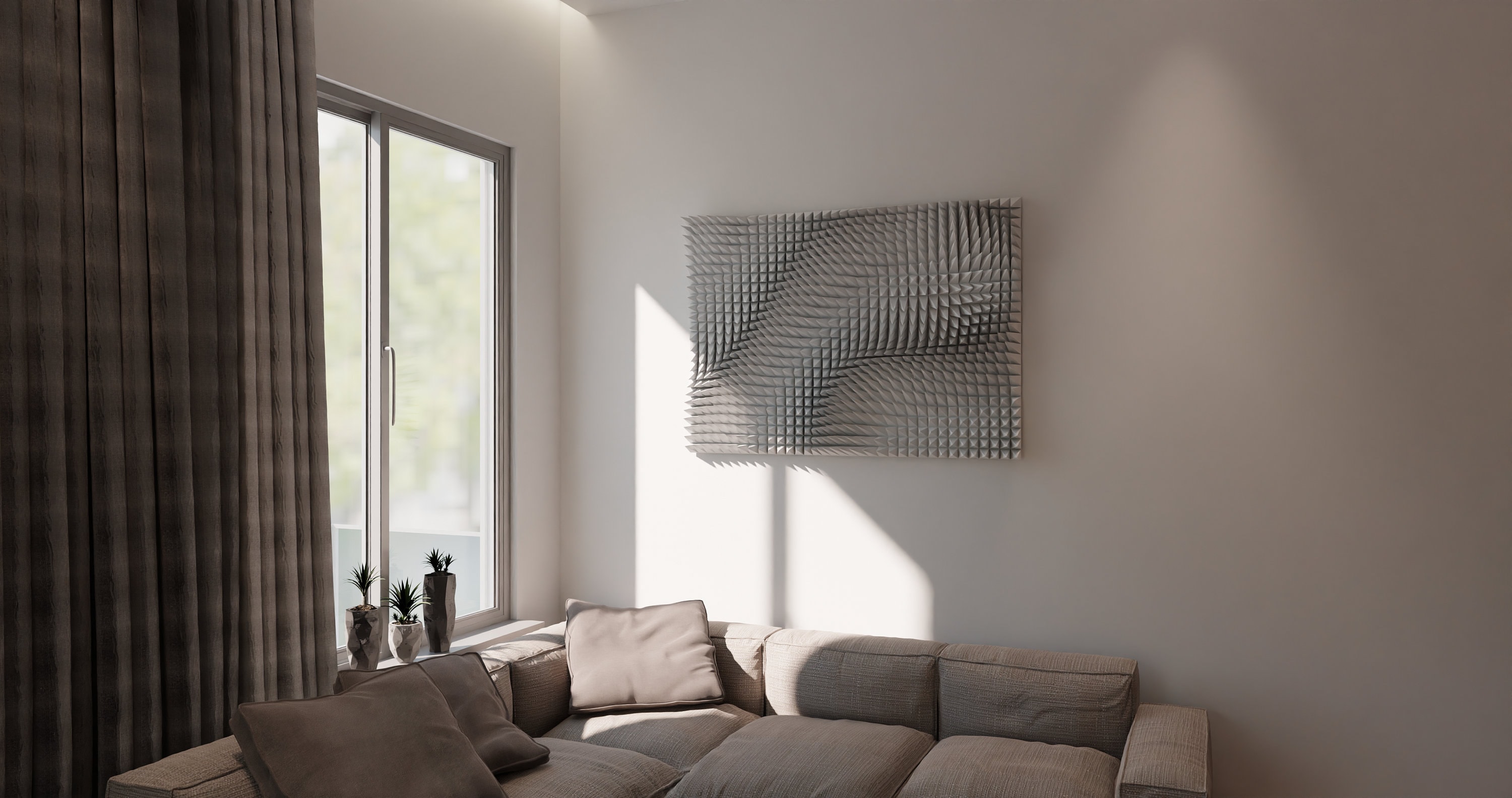3D Printed Wall Art - White Abstract Home Decor.- Elegant Parametric Spike Wall Panel - 3D Printed Sculpture