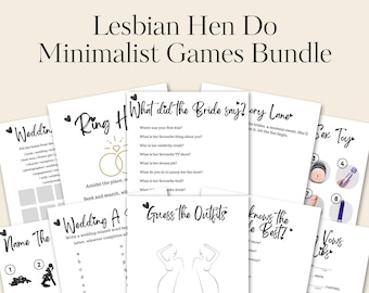 Lesbian Hen Do Games Bundle - Fun LGBTQ+ Bachelorette Party Activities - Digital Download | Bridal Party | Black and White Modern Hen Games
