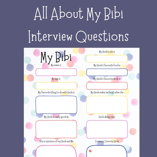 All About My Bibi Questionnaire | Personalised Birthday Card Keepsake Gift | Bibi Interview Digital Download PDF | Gift From The Kids