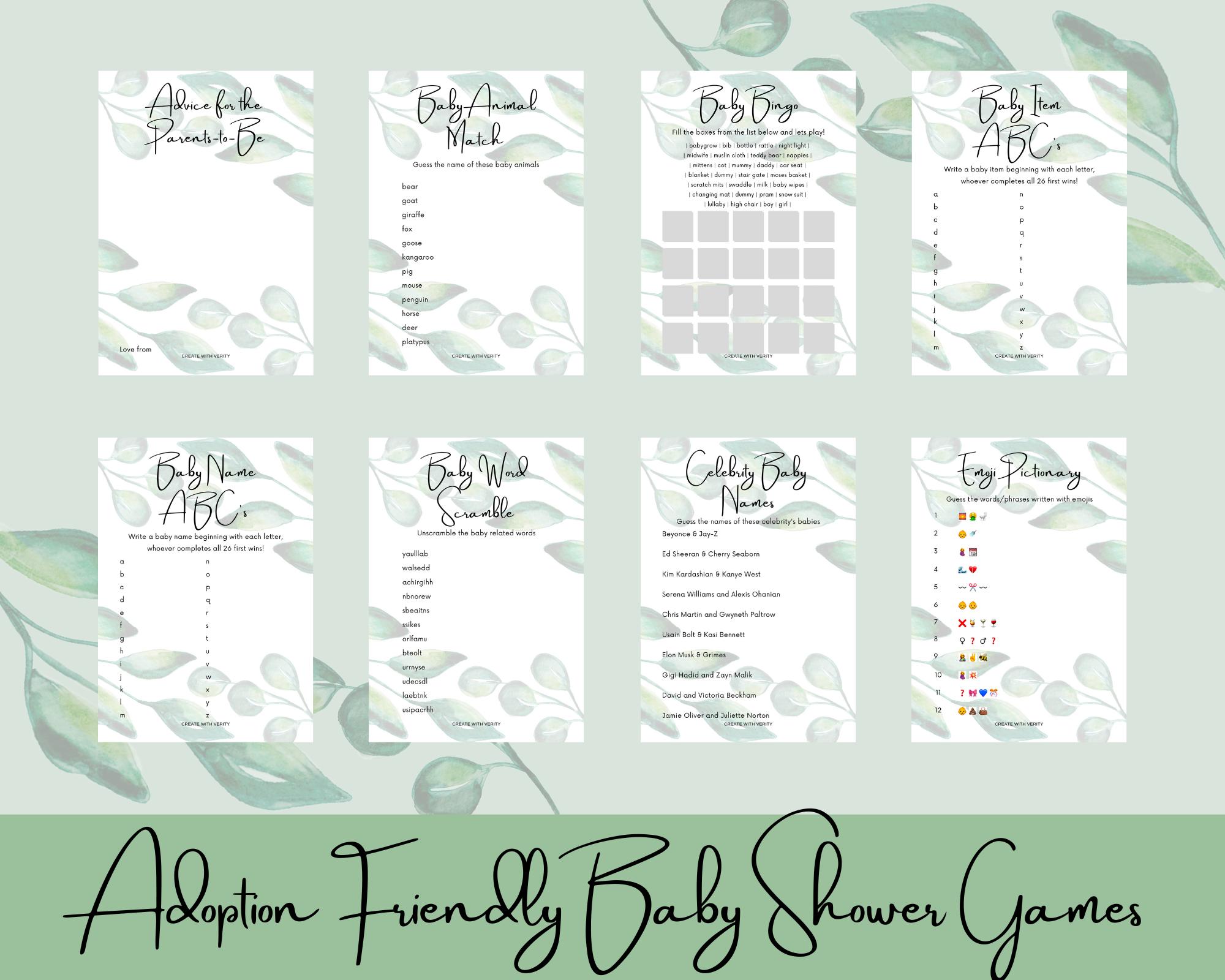 adoption-friendly-baby-shower-games-bundle-digital-download-with-green