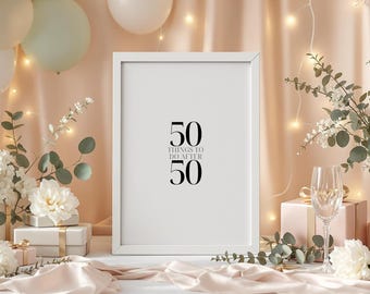 Księga Gości Imprezy 50 After 50 | Znak 50th Birthday Printable | Pomysły na Listę Życzeń Gości | Pobieranie Cyfrowe A4 | Dekoracje Imprezy Urodzinowej