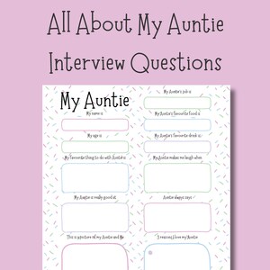 Vragenlijst over mijn tante | Gepersonaliseerde verjaardagskaart als aandenken | Digitale download-pdf met tante | Cadeau van de kinderen