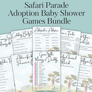 Pacchetto di giochi per baby shower con adozione: Safari Animals Parade - Download immediato / Giungla - Wild One - Verde - Genere neutro - Scimmia Elefante