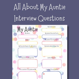 Vragenlijst over mijn tante | Gepersonaliseerde verjaardagskaart als aandenken | Digitale download-pdf met tante | Cadeau van de kinderen
