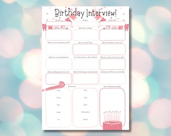 Intervista ricordo di compleanno Questionario di compleanno per bambini Stampabile Ricordo di compleanno per bambini Intervista annuale Download digitale Regalo Presente
