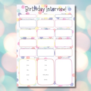 Entrevista de cumpleaños anual Cuestionario de cumpleaños para niños Recuerdo de cumpleaños imprimible Libro de recuerdos para niños Descarga digital Regalo de cumpleaños