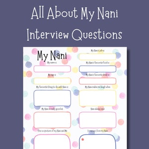 Vragenlijst over mijn Nani | Gepersonaliseerde verjaardagskaart als aandenken | Digitale pdf-download Nani-interview | Cadeau van de kinderen