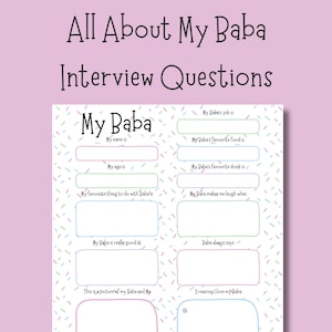 Questionario All About My Baba / Biglietto di auguri di compleanno personalizzato, regalo ricordo / Download digitale PDF dell'intervista a Baba / Regalo dai bambini