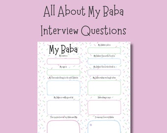 All About My Baba Fathers Day Download Best Baba Ever Questionnaire Gift From Kids Birthday Card Interview Printable Activity