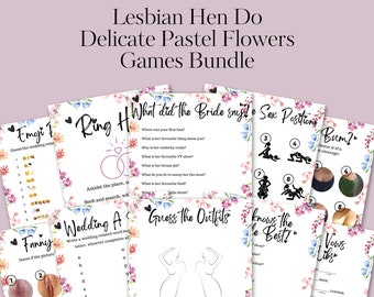 Lesbian Hen Do Games Bundle - Fun LGBTQ+ Bachelorette Party Activities - Digital Download | Bridal Party | Pastel Flowers Modern Hen Games