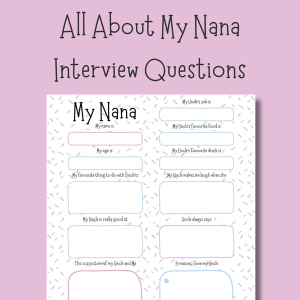 All About My Nana Questionnaire | Personalised Birthday Card Keepsake Gift | Nana Interview Digital Download PDF | Gift From The Kids