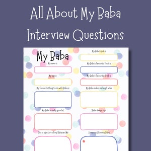 Vragenlijst over alles over mijn Baba | Gepersonaliseerde verjaardagskaart als aandenken | Digitale pdf-download van Baba-interview | Cadeau van de kinderen