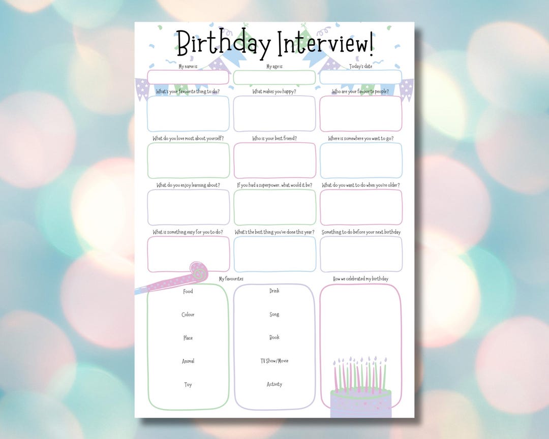 Kids Birthday Interview Keepsake Birthday Questionnaire Printable ...