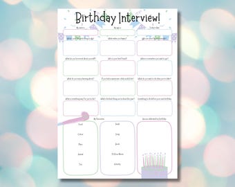 Intervista di compleanno per bambini, ricordo di compleanno, questionario di compleanno stampabile, libro dei ricordi di compleanno per bambini, download digitale, regalo per l'intervista annuale