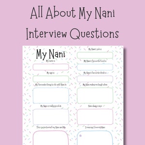 Alles über meine Nani Fragebogen | Personalisierte Geburtstagskarte Andenken | Nani Interview Digitaler Download PDF | Geschenk der Kinder
