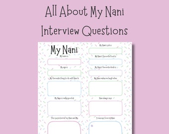 All About My Nani Questionnaire | Personalised Birthday Card Keepsake Gift | Nani Interview Digital Download PDF | Gift From The Kids