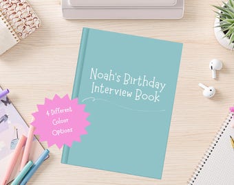Libro de entrevistas de cumpleaños personalizado (de 1 a 18 años), libro de recuerdos, 18 años de recuerdos, regalo de primer cumpleaños, regalo para baby shower.