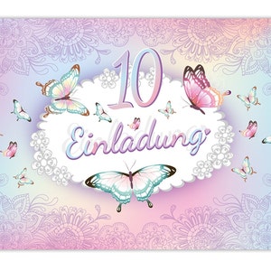 Einladungskarten zum 10. Kindergeburtstag Schmetterling Blume Mädchen Mädels Karten Einladungen Schmetterling Motiv für Geburtstag Mandala