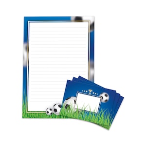 Briefpapier-Set A4 Fußball Umschläge Kindergeburtstag Fussball Jungen Geschenk blau Motiv Kuvert Notizblock 25 Blätter Block Turnier Ball
