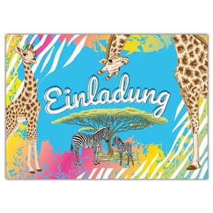 Einladungskarten zum Kindergeburtstag Safari Zebra Giraffe Mädchen Mädels Karten Einladungen Pferd Sahara Motiv Geburtstag Invitation card