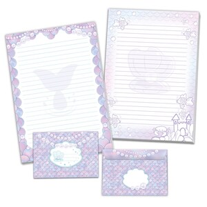 Briefpapier-Set A4 Meerjungfrau Umschläge Nixe Kindergeburtstag Mädchen Muscheln Geschenk schöner Kuvert Notizblock zum Ausmalen Mandala lila