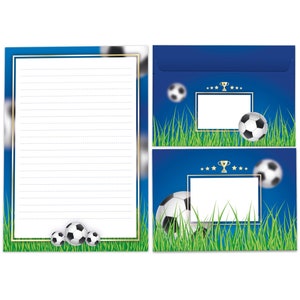 Briefpapier-Set A5 Fußball Umschläge Kindergeburtstag Fussball Jungen Geschenk blau Motiv Kuvert Notizblock 25 Blätter Block Turnier Ball