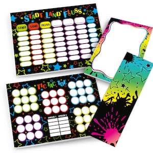 Trampolin Mitgebsel-Set Stadt Land Fluss Tic Tac Toe Blöcke kleine Geschenke für Kindergeburtstag Gastgeschenk Jump Partygeschenke Mädchen