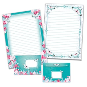 Briefpapier-Set A4 Schmetterlinge Blumen Umschläge Kindergeburtstag Mädchen Geschenk Rosa Türkis Motiv schöne Kuvert Notizblock Mandala
