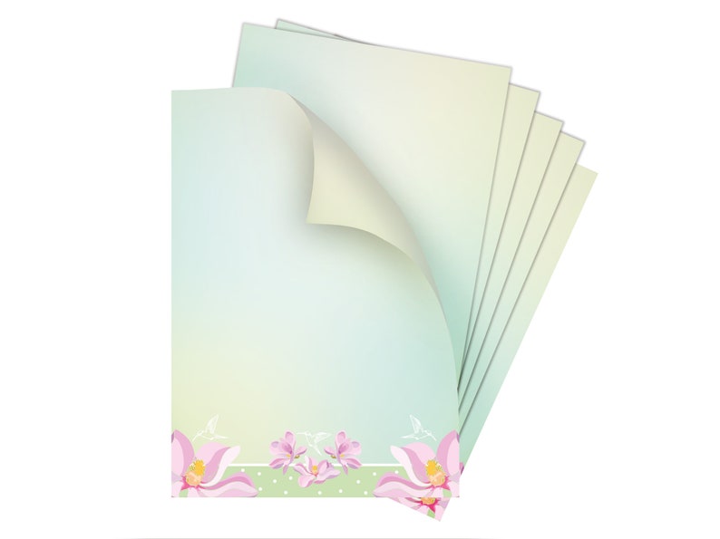 Briefpapier-Set A4 Briefbögen mit Umschlag Tropen Blumen Geschenk Druckerpapier Kolibri Einladungen Briefpost Urkunde Hochzeit Frühling bunt 10 Blätter