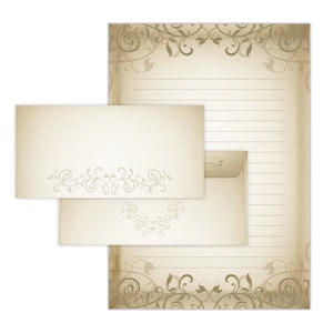 Briefpapier-Set A4 Vintage Umschläge zum Geburtstag Geschenk Kuvert Notizblock 25 Blätter Block Antik liniert altes Papier Wappen Muster