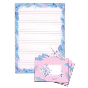 Briefpapier-Set A4 Pferd Umschläge Einhorn Kindergeburtstag Mädchen Geschenk Notizblock 25 Blätter Block zum Ausmalen Papier Unicorn Fee