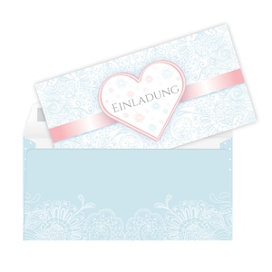 Einladungskarte Hochzeit mit Umschlag Hochzeitseinladung Erwachsene Einladungen für Geburtstag Kommunion Konfirmation Standesamt Herz blau