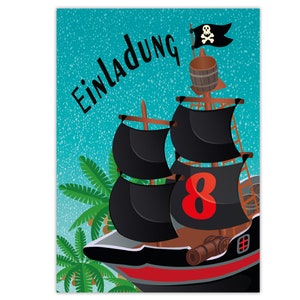 Einladungskarten Piraten zum 8. Geburtstag Schatzsuche Motiv Karten Einladungen Mädchen Jungen Kindergeburtstag Abenteuer Schiff Papagei