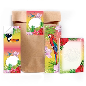 Mitgebsel-Set Tüten Aufkleber/Mini-Notizblöcke/Lesezeichen/kleine Gastgeschenk für Kindergeburtstag Flamingo Tropen Pelikan Teenager Mädchen