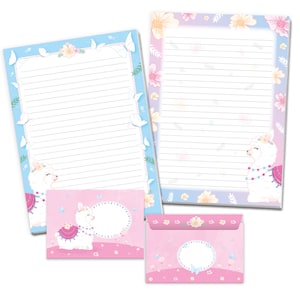Briefpapier-Set A4 Lama Pferd Umschläge Einhorn Kindergeburtstag Mädchen Alpaka Geschenk Notizblock zum Ausmalen Mandala Feen Kamel Blumen