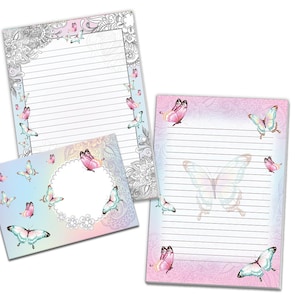 Briefpapier-Set Schmetterling Blume Umschläge Kindergeburtstag Mädchen Geschenk Rosa Lila Motiv schöne Kuvert Notizblock Mandala A5