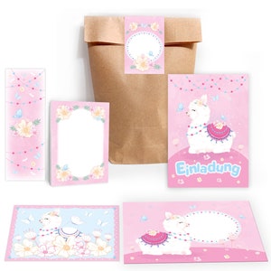 Einladungskarten zum Kindergeburtstag Lama Mädchen Pferd Karten Einladungen Alpaka Motiv für Geburtstag Mitgebsel Gastgeschenk Blumen Mädels