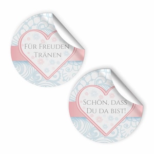 Aufkleber für Hochzeit Standesamt Geburtstag Kommunion Konfirmation Herz blau rosa modern Erwachsene "Schön dass du da bist" Gastgeschenke
