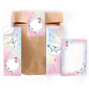 Mitgebsel-Set Tüten Aufkleber/Mini-Notizblöcke/Lesezeichen/kleine Gastgeschenk für Kindergeburtstag Schmetterlinge Blumen Teenager Mädchen