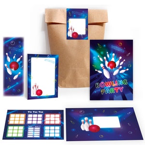 Einladungskarten zum Kindergeburtstag Bowling Mädchen Jungen Karten Einladungen Kegeln für Geburtstag Mitgebsel Gastgeschenke Tic Tac Toe