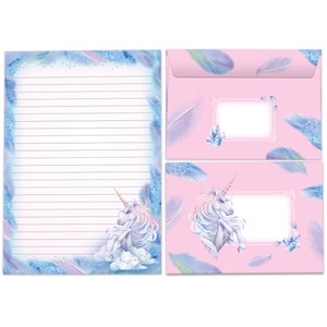 Briefpapier-Set A5 Pferd Umschläge Kindergeburtstag Mädchen Geschenk Einhorn Motiv Notizblock 25 Blätter Block Papier Einhorn Fee Kristall