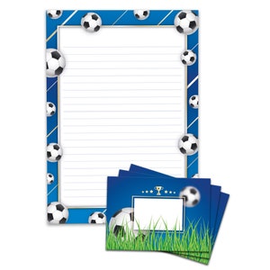 Briefpapier-Set A4 Fußball Umschläge Kindergeburtstag Fussball Jungen Geschenk blau Motiv Kuvert Notizblock 25 Blätter Block Turnier Ball
