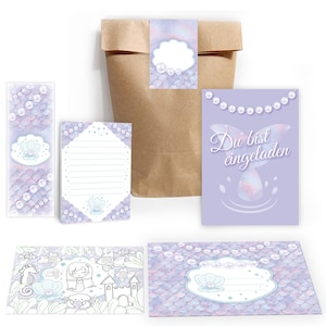 Einladungskarten Meerjungfrau zum Kindergeburtstag Nixe Mädchen Karten Einladung Mermaid Perlen Mandala zum Ausmalen Mitgebsel Gastgeschenk