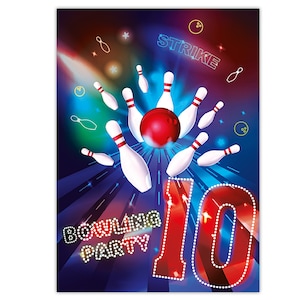 Einladungskarten Bowling zum 10. Kindergeburtstag Kegeln Motiv Karten Teenager Einladungen Pins Mädchen Jungen Kegelbahn Mitgebsel Geschenk