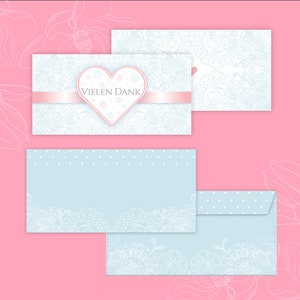 Dankeskarte Hochzeit mit Umschlag Vielen Dank Erwachsene Dankeskarte für Geburtstag Kommunion Konfirmation Standesamt Herz blau rosa modern