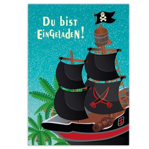 Einladungskarten Piraten zum Geburtstag Schatzsuche Motiv Karten Einladungen Mädchen Jungen Kindergeburtstag Abenteuer Schiff Karte Papagei
