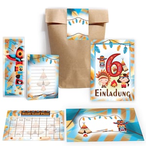 Einladungskarten Indianer zum 6. Geburtstag Indianerdorf Karten Einladungen Federn Mitgebsel Gastgeschenke Stadt Land Fluss Mädchen Jungen
