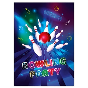 Einladungskarten Bowling zum Geburtstag Kegeln Motiv Karten für Teenager Einladungen Pins Mädchen Jungen Kindergeburtstag Kegelbahn